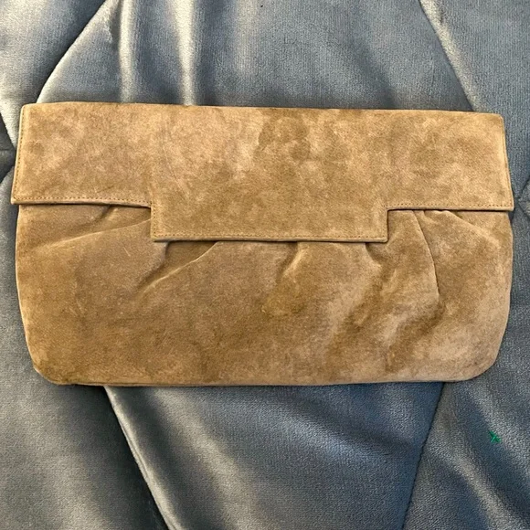 VTG Ruth Saltz Taupe/ Tan Suede Clutch with Snap Closure 13.5” x 7.5” - Picture 1 of 14